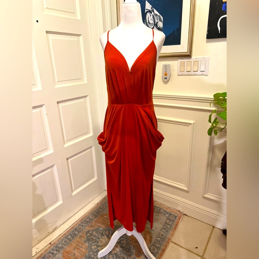 BCBGeneration Burnt Orange Grecian Drape address WITH POCKETS!!!